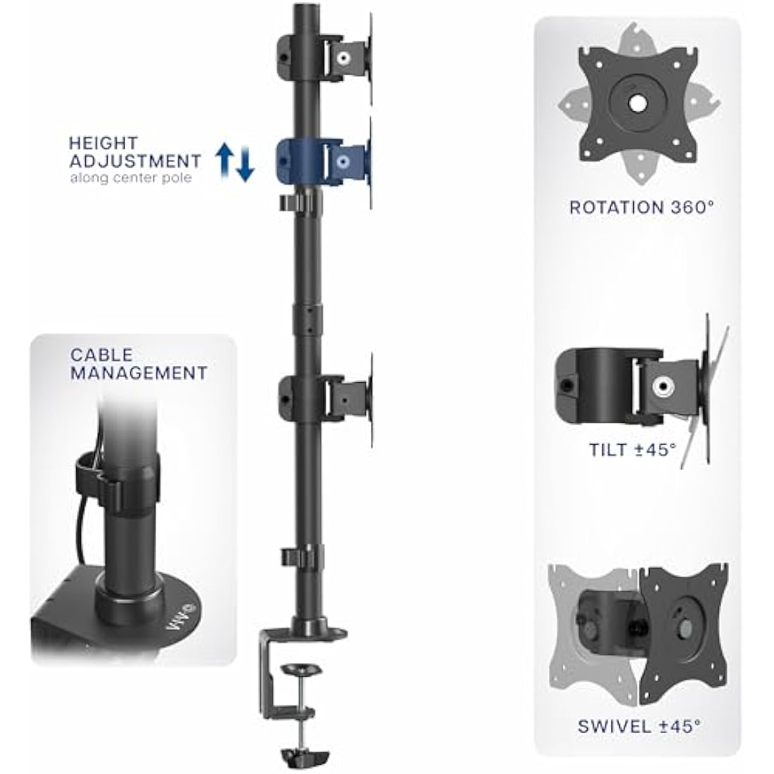 VIVO Dual Monitor Desk Mount Stand with Height Adjustment and VESA Plates for 2 LCD Ultrawide Screens up to 34 inches, Stacked Array, STAND-V002R