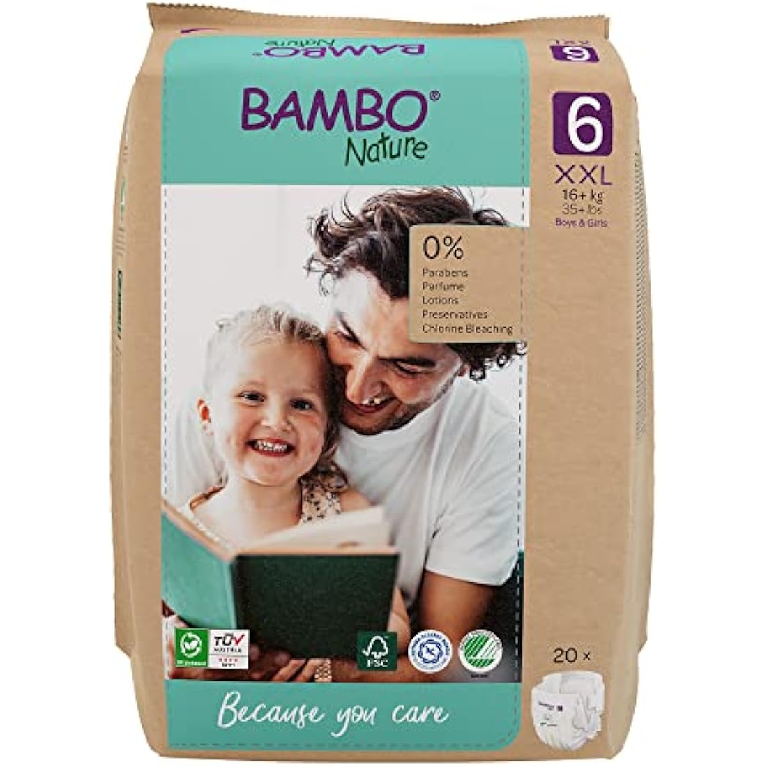 Bambo Nature Premium Eco Nappies, Size 6 (35+ lb/16+ kg), XXL, 20PK, Eco-Labelled Sustainable Nappies, Enhanced Leakage Protection, Secure and Comfortable Baby Nappy
