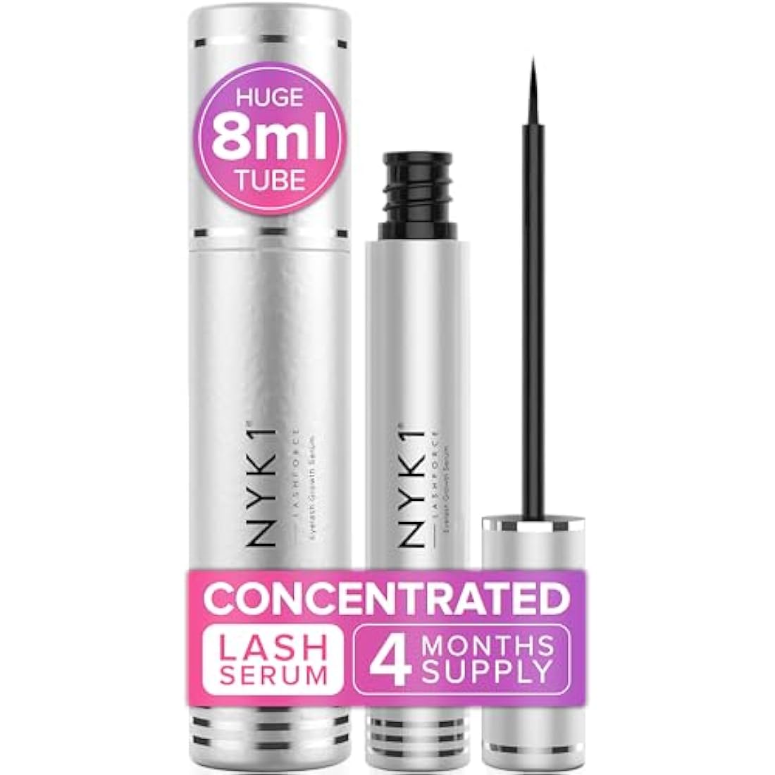NYK1 CONCENTRATED Eyelash Growth Serum (XL - 8ml) LashForce Eyelash Serum For Growth And Thickness - Eye Lash Serums For Easy Application And Long Lasting Results For Fuller And Longer Lashes