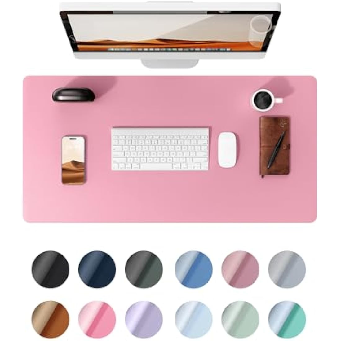 YSAGi Leather Desk Mat, Large Mouse Mat, Non-Slip Desk Pad, Waterproof PU Leather Table Protector Writing Pad for Office and Home (60 x 35 cm, Pink)