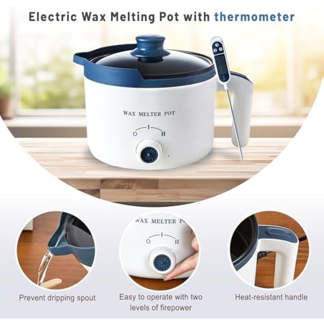 Ksedcon Electric Wax Melting Pot with Thermometer for Adult, Wax Melter for Candle Making with Pour Spout, Candle Heater Pot to Make Your Own Candles(UK Plug)