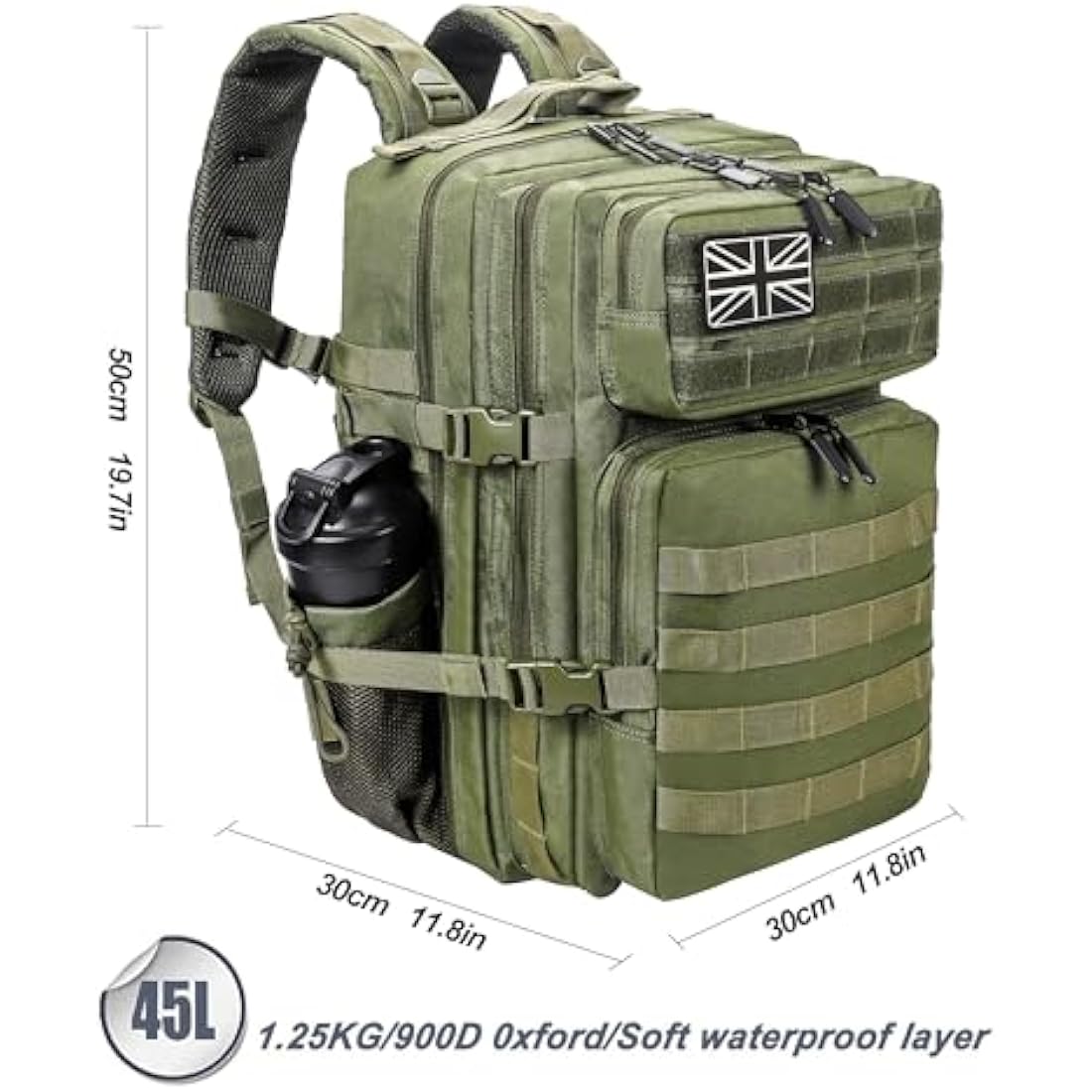 LHI Military Tactical Backpack for Men and Women 45L Large waterproof Rucksack for School, Hiking, Trekking, Hunting