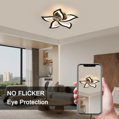 Comely Modern LED Ceiling Light, 60cm 60W 6750LM LED Chandelier, Modern Flower Acrylic Lamp for Bedroom, Living Room, Warm White Light 3000K, Black