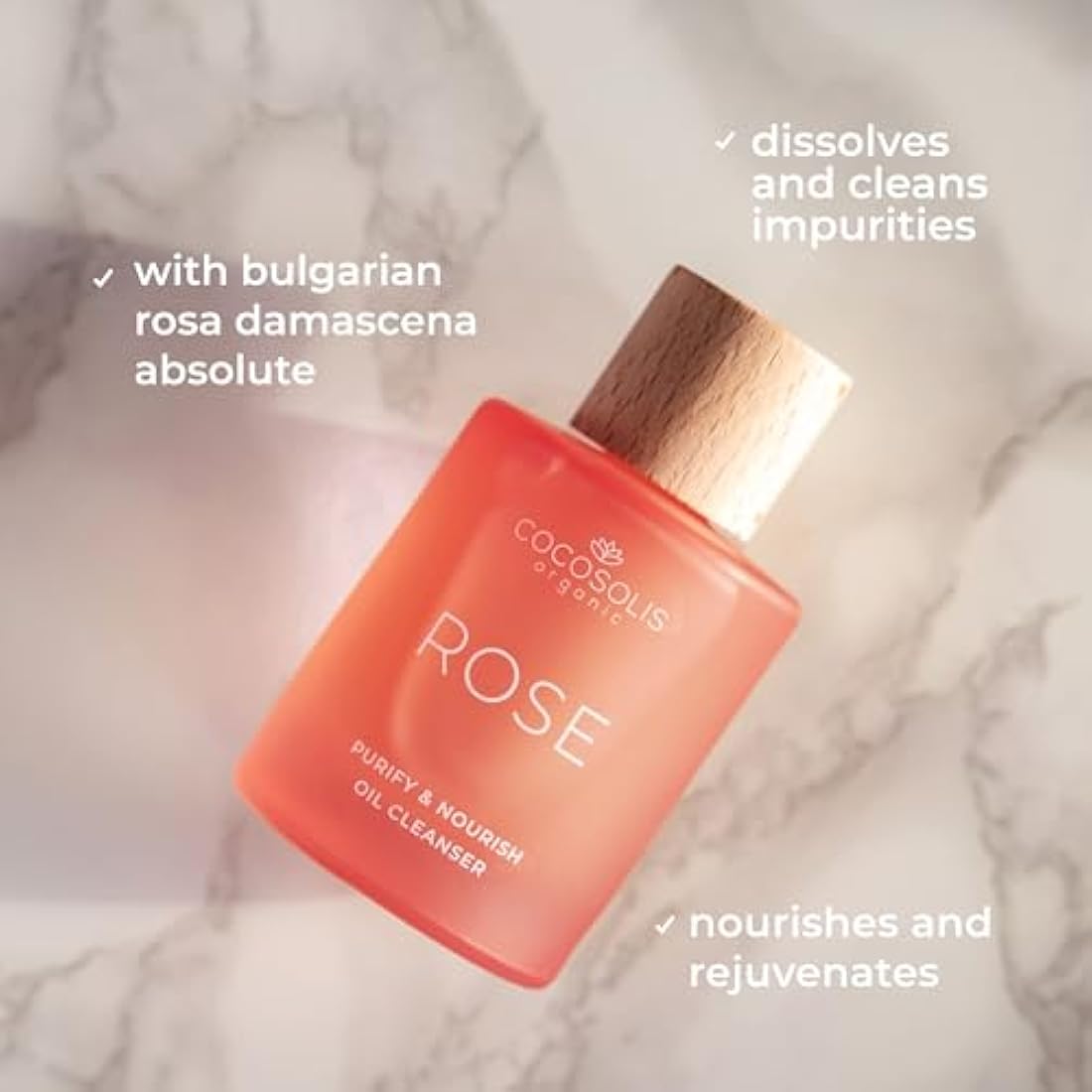 COCOSOLIS ROSE Purify & Nourish Oil Cleanser, moisturizing cleansing oil and make-up remover, vegan, with rose extract and vitamin E