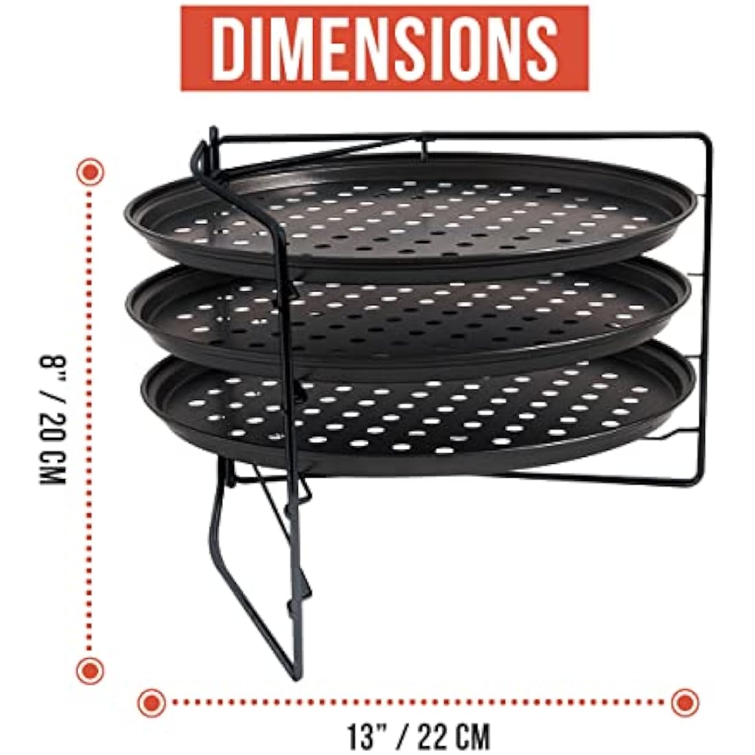 Chef Pomodoro Pizza Baking Set with 3 Pizza Pans and Pizza Rack, (33 cm Pans), Non-Stick Perforated Pizza Trays for Oven, Pizza Pan with Holes for Oven, Barbeque, Bakeware