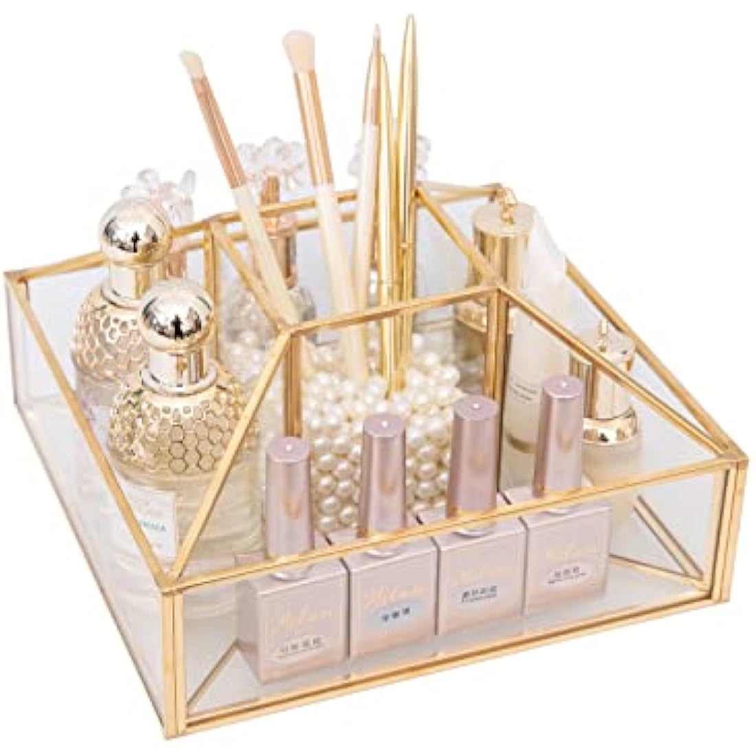 SLHEQING 360° drehbarer Make-up-Organizer, Glas Beauty Organizer, Schmink Aufbewahrung für Dresser Schlafzimmer Badezimmer