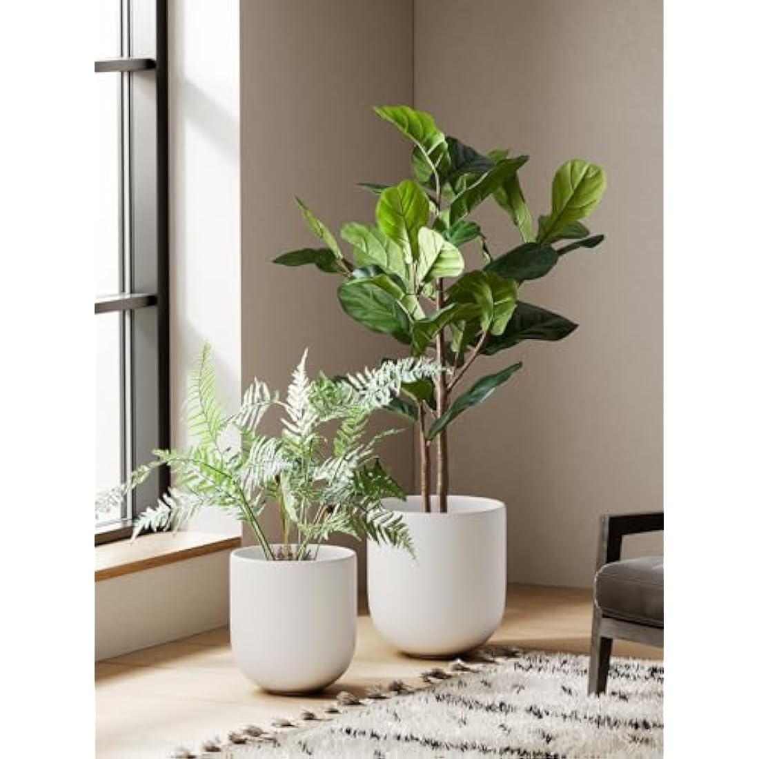 LE TAUCI 25 cm Plant Pot, Ceramic Pots for Plants with Drainage Holes and Rubber Plug, Plant Pots Indoor Outdoor for Home Garden Patio Office, Cylinder Flower Pot, White
