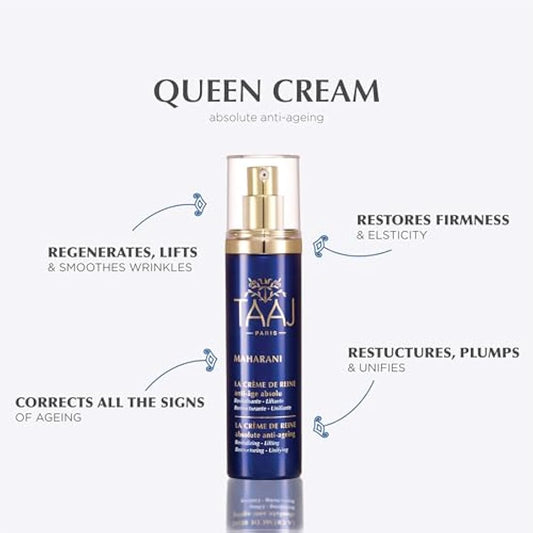TAAJ | The Queen's Cream - MAHARANI | Powerful anti-ageing actives | Revitalised and plumped up, the skin is visibly younger | Wrinkles are smoothed | Hyaluronic acid, collagen and elastin | 50 ml