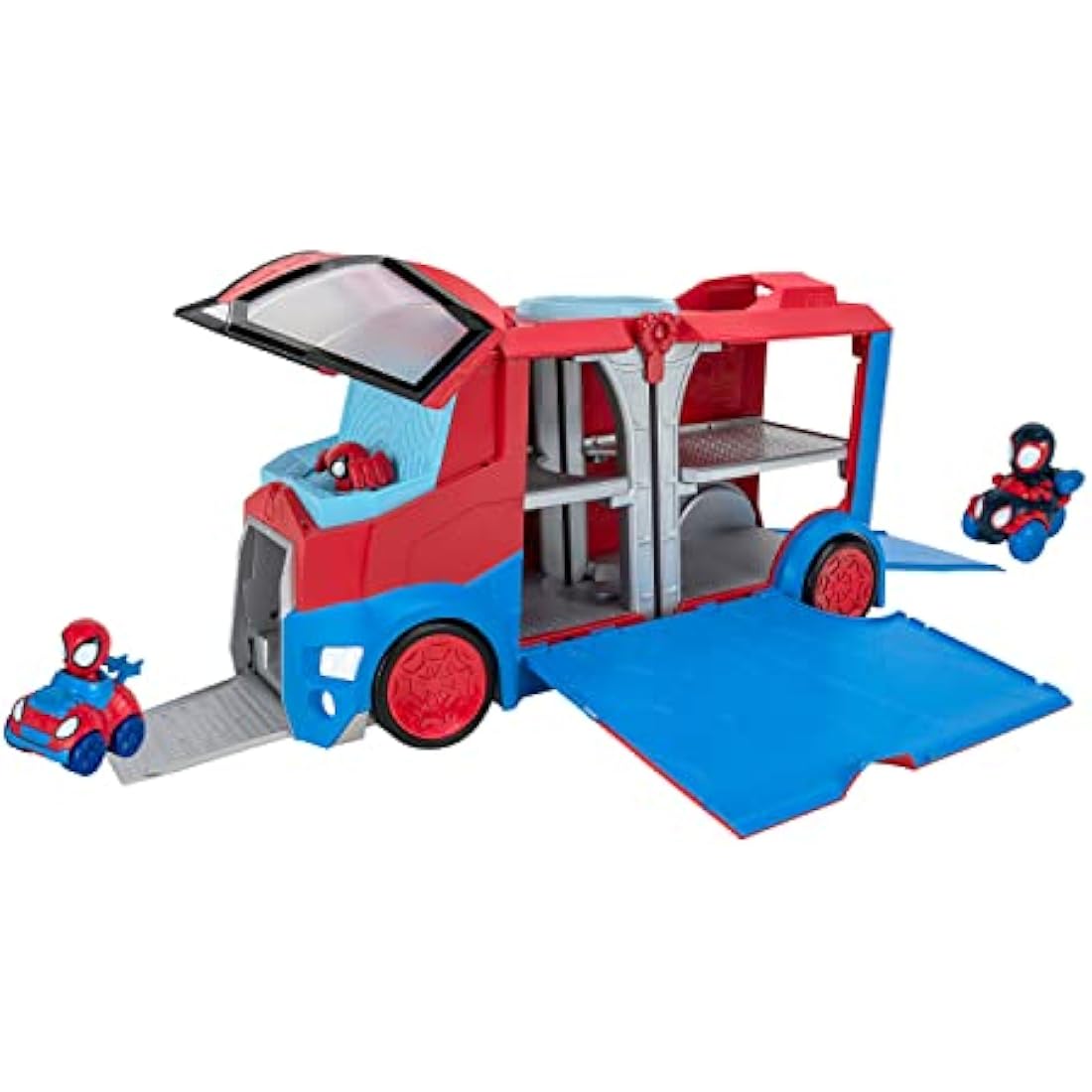 SPIDEY AND HIS AMAZING FRIENDS Marvel's Web Transporter Feature Vehicle, Lights & Sounds-Includes 2 Amazing Minis: Spidey and Miles Morales: Spider-Man