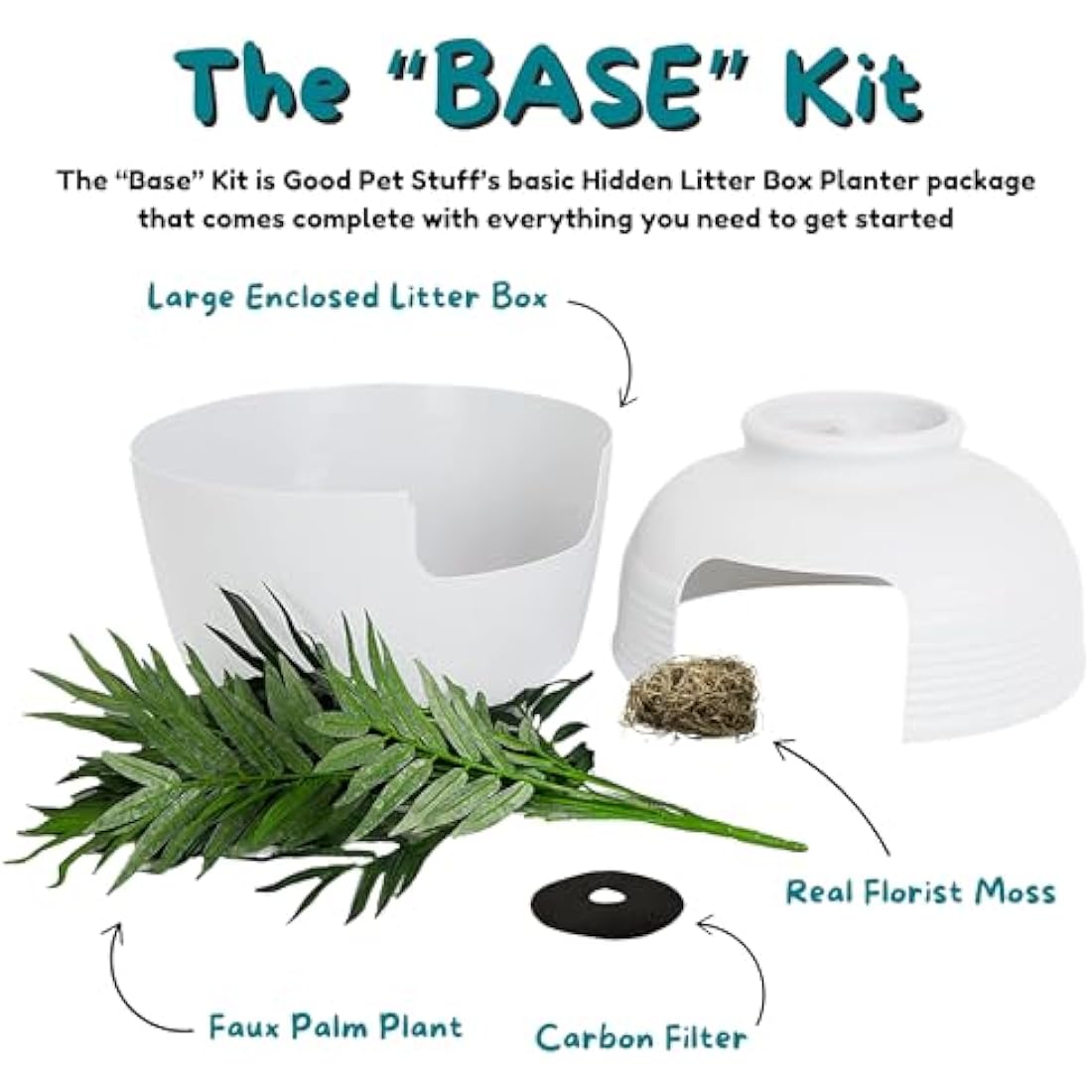 Good Pet Stuff, The Original Hidden Litter Box, Artificial Plants & Enclosed Cat Planter Litter Box, Vented & Odor Filter, Easy to Clean, White Birch