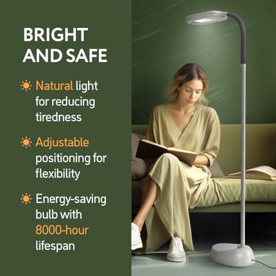 Kenley Daylight Lamp - Reading Light Floor Standing - Natural Bright Sunlight - Energy Saving Bulb for True Colours - Sturdy & Easy to Assemble - Standard Craft Lamps for Living Room or Bedroom