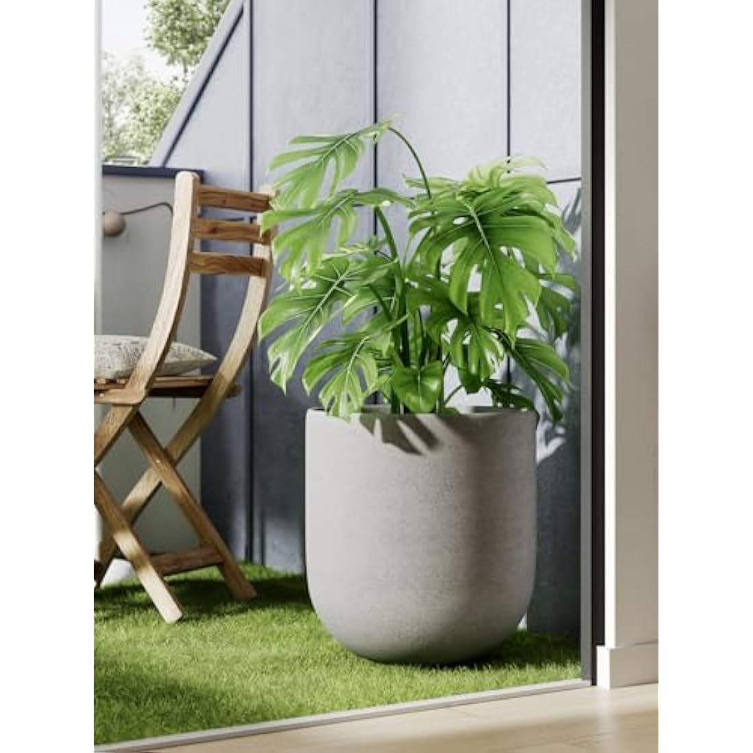 LE TAUCI 30 cm Pots for Plants, Ceramic Large Planters for Indoor Plants, Indoor Plant Pots for Home Garden Patio Office, Outdoor Flower Pots with Drainage Holes and Rubber Plug, Grey