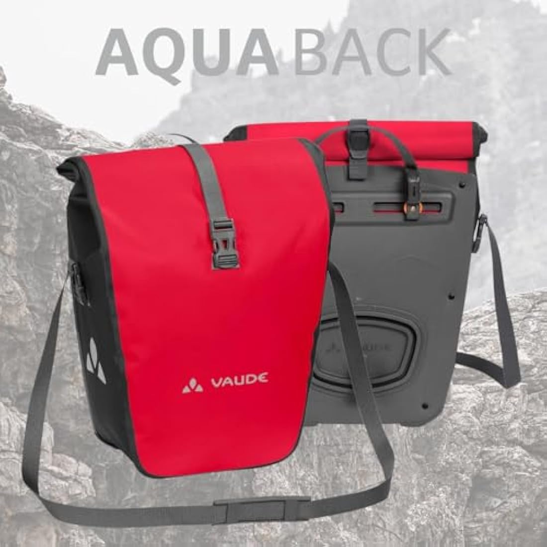 VAUDE Aqua Back Bike Pannier in Red, 2 x 24 Rear Bike Rack Bag - Waterproof Cycling Bag, Easy Mounting - Made in Germany