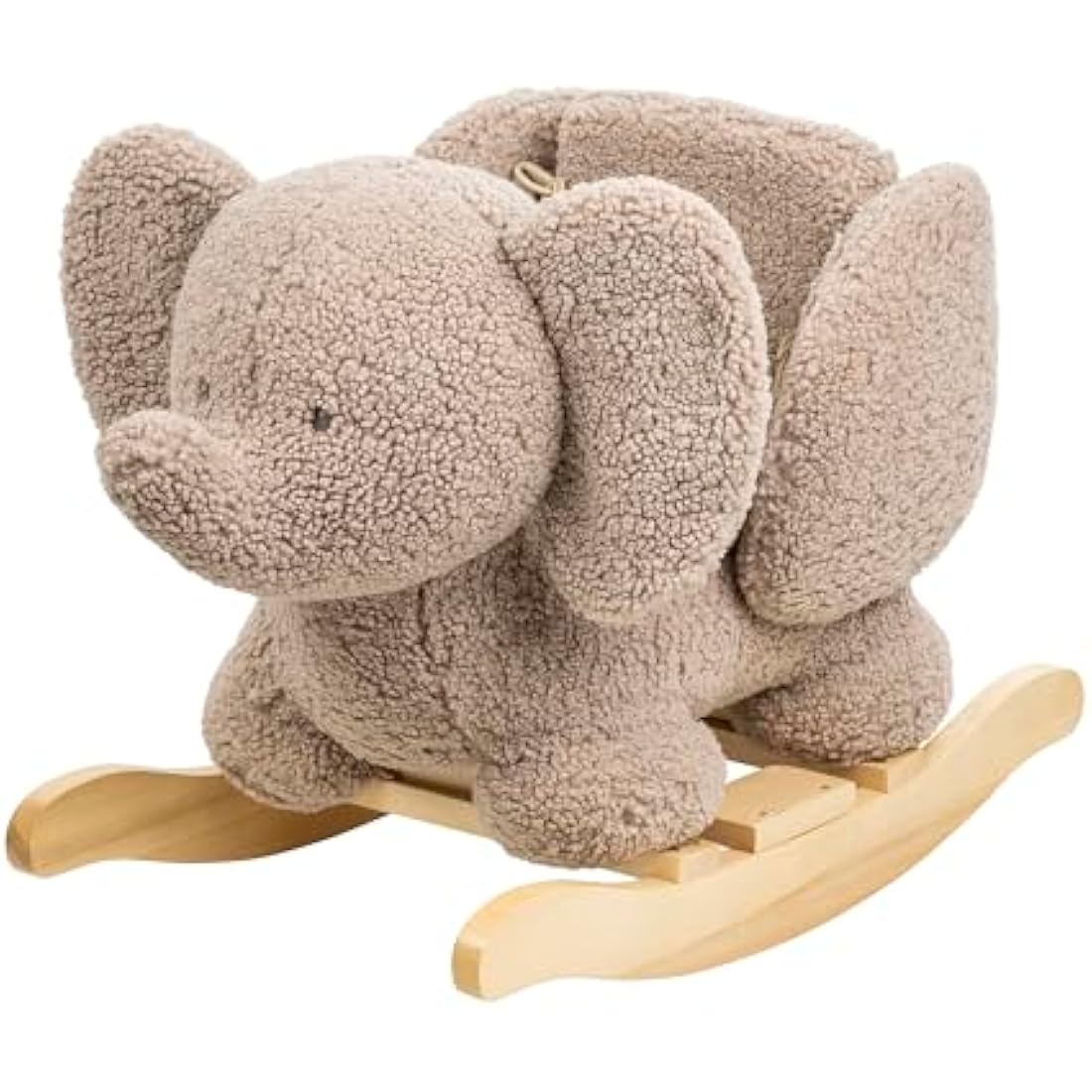 Nattou Wooden Rocker, Fully Padded Seat, Side Supports, Safety Belt, Handles For Small Hands, PETA-Approved Vegan, Soap-Water Cleaning, Super Soft Teddy Fabric Material, 10-36 Months, Taupe Elephant