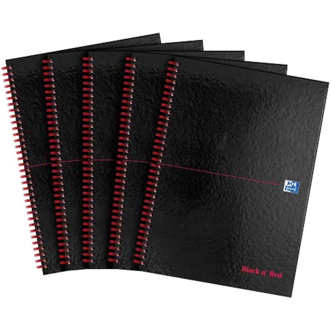 Oxford Black n' Red A4 Notebook, Glossy Hardback Wirebound, 140 pages, Lined (Pack of 5)