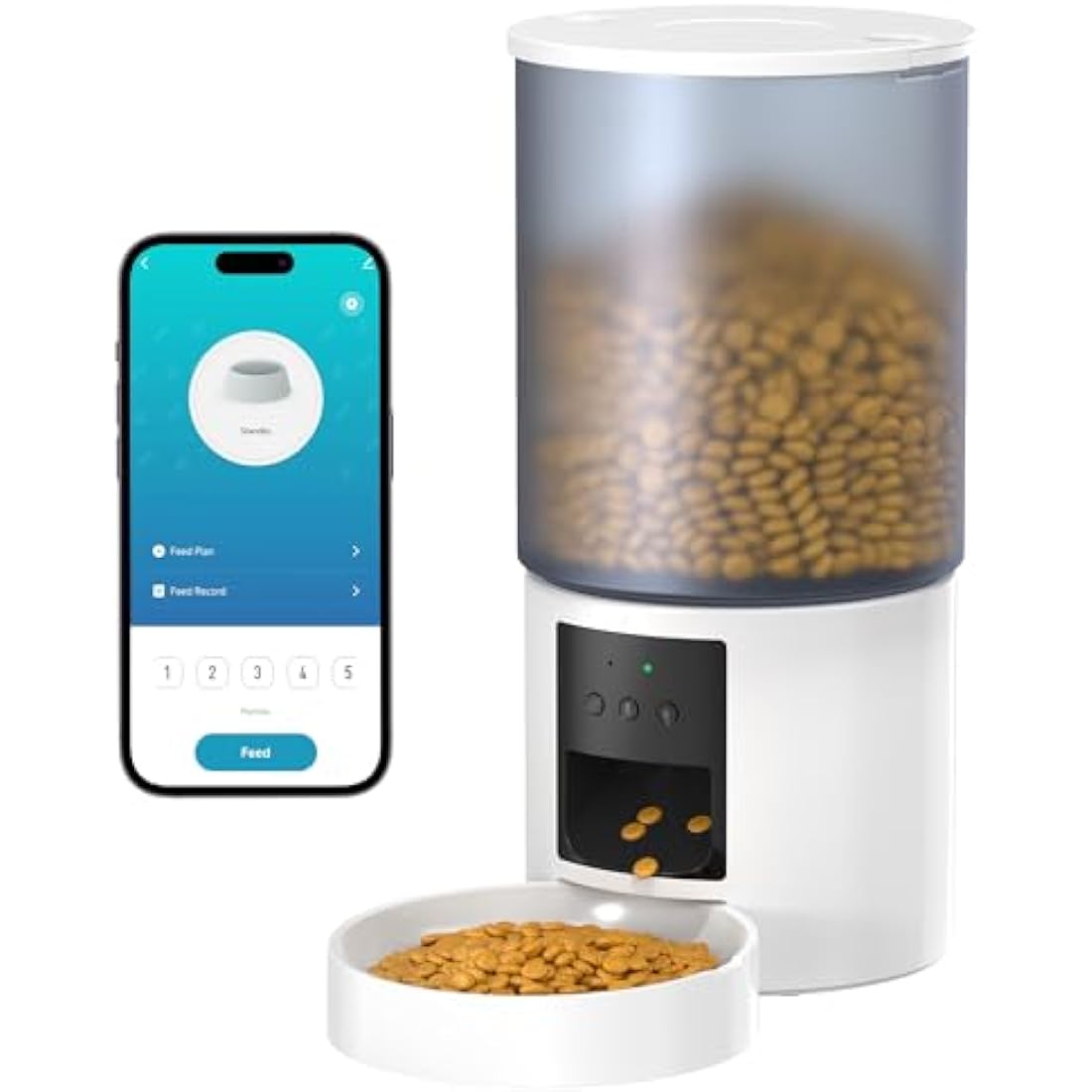 Automatic Cat Feeder Cat Food Dispenser with Timer: Auto Cat Bowls APP Control - Electric Dog/Cat Feeder 2.4GHz WiFi - Pet Automatic Feeder with 10s Voice Recorder White 6L