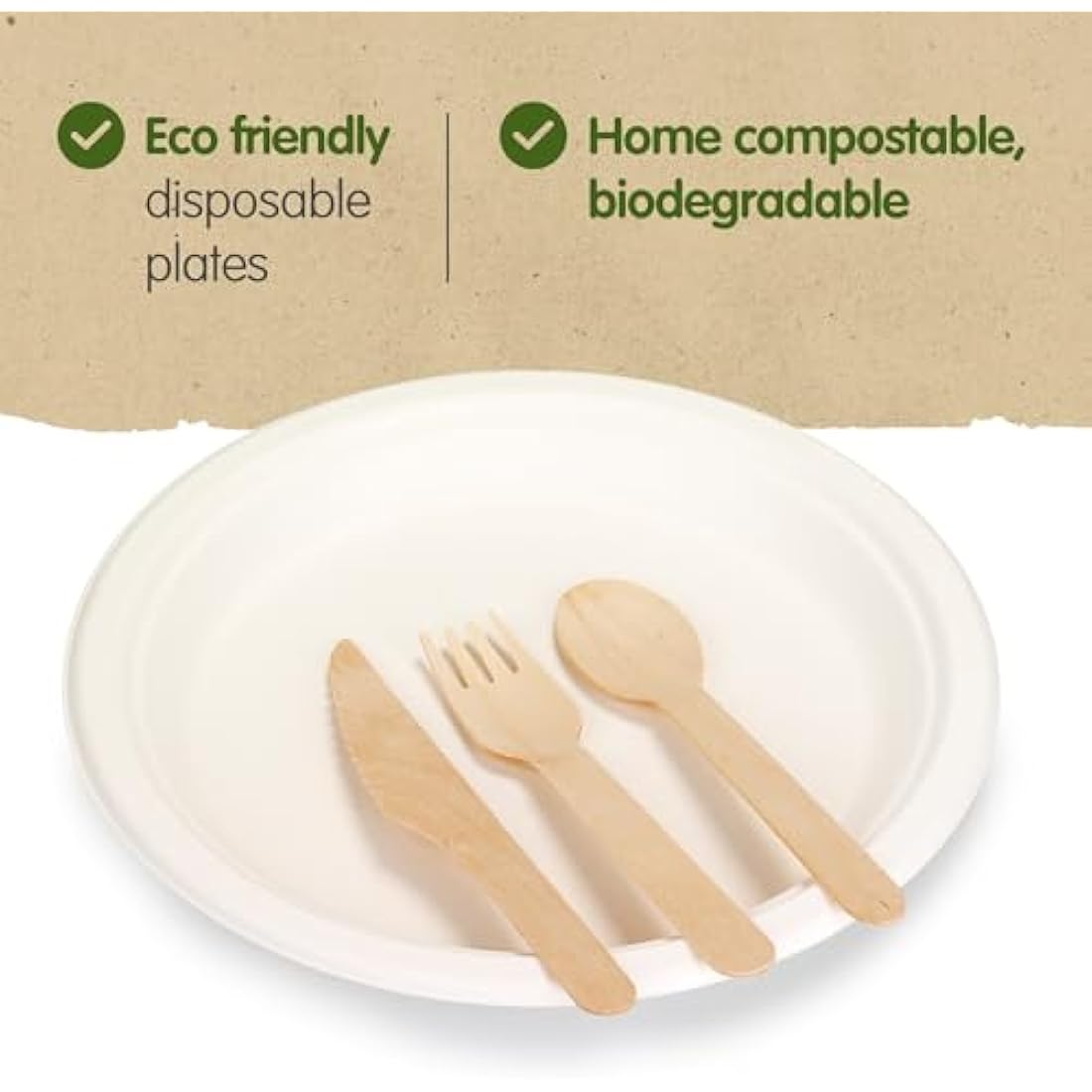 Signature Packaging - Biodegradable Paper Plates - 125 Pack - Large & Sturdy Disposable Tableware - Round 25cm
