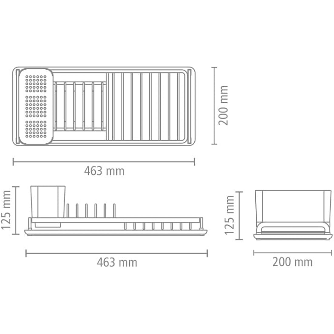 Brabantia Dish Drying Draining Rack (Compact / Light Grey) Easy-Clean Drip Tray and Removable Cutlery Basket, Corrosion-Resistant Aluminium Rack, Compact (20 x 46 cm)