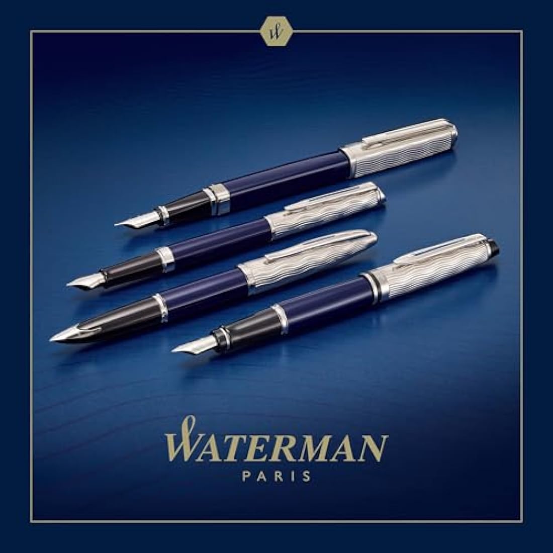 Waterman Hémisphère Fountain Pen | Metal & Blue Lacquer | Chiselled Cap | Stainless Steel Fine Nib | Blue Ink | Gift Box