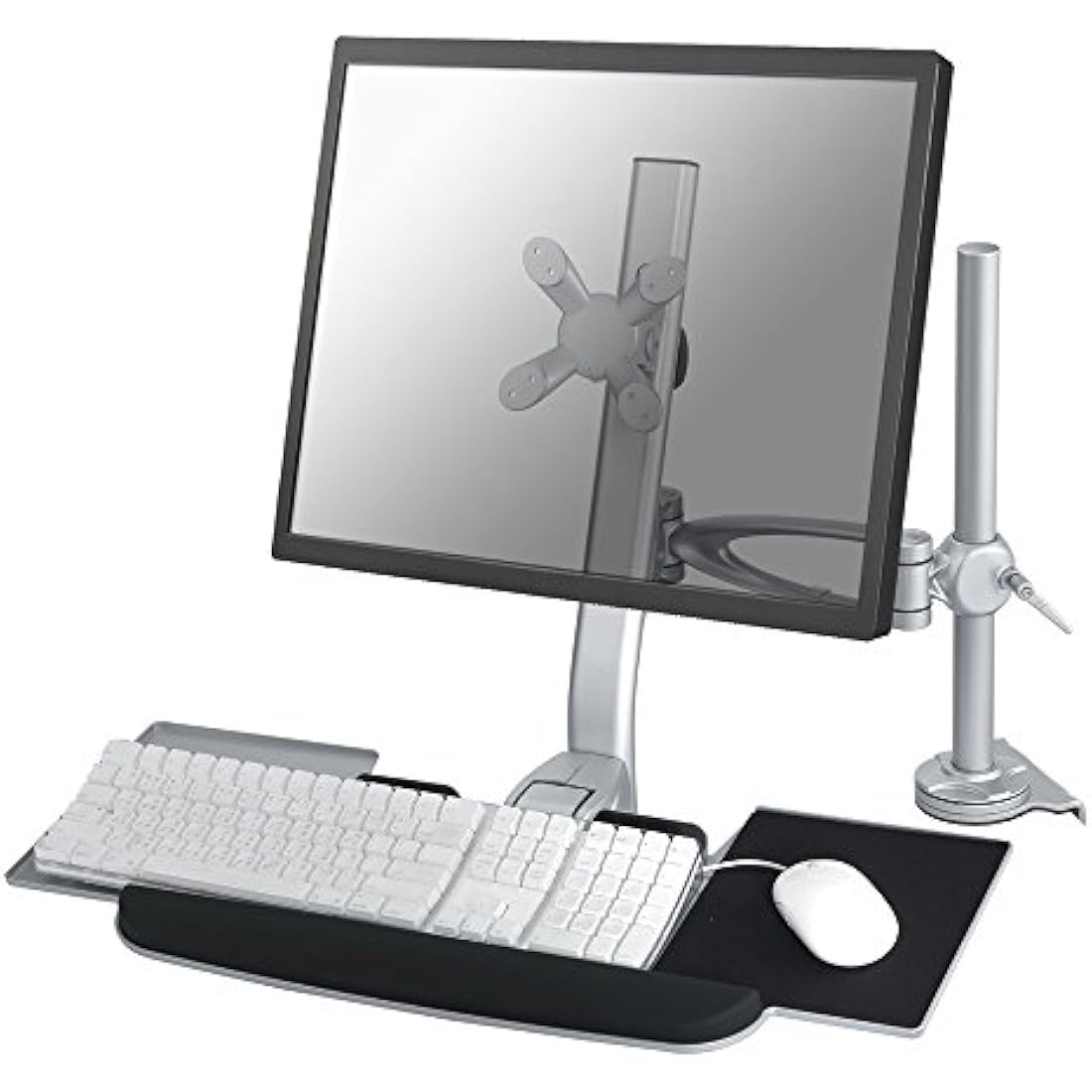 Newstar FPMA-D1020KEYB Desk Mount (clamp) for a Monitor (10-24" screen), Keyboard & Mouse (Height Adjustable) - Silver