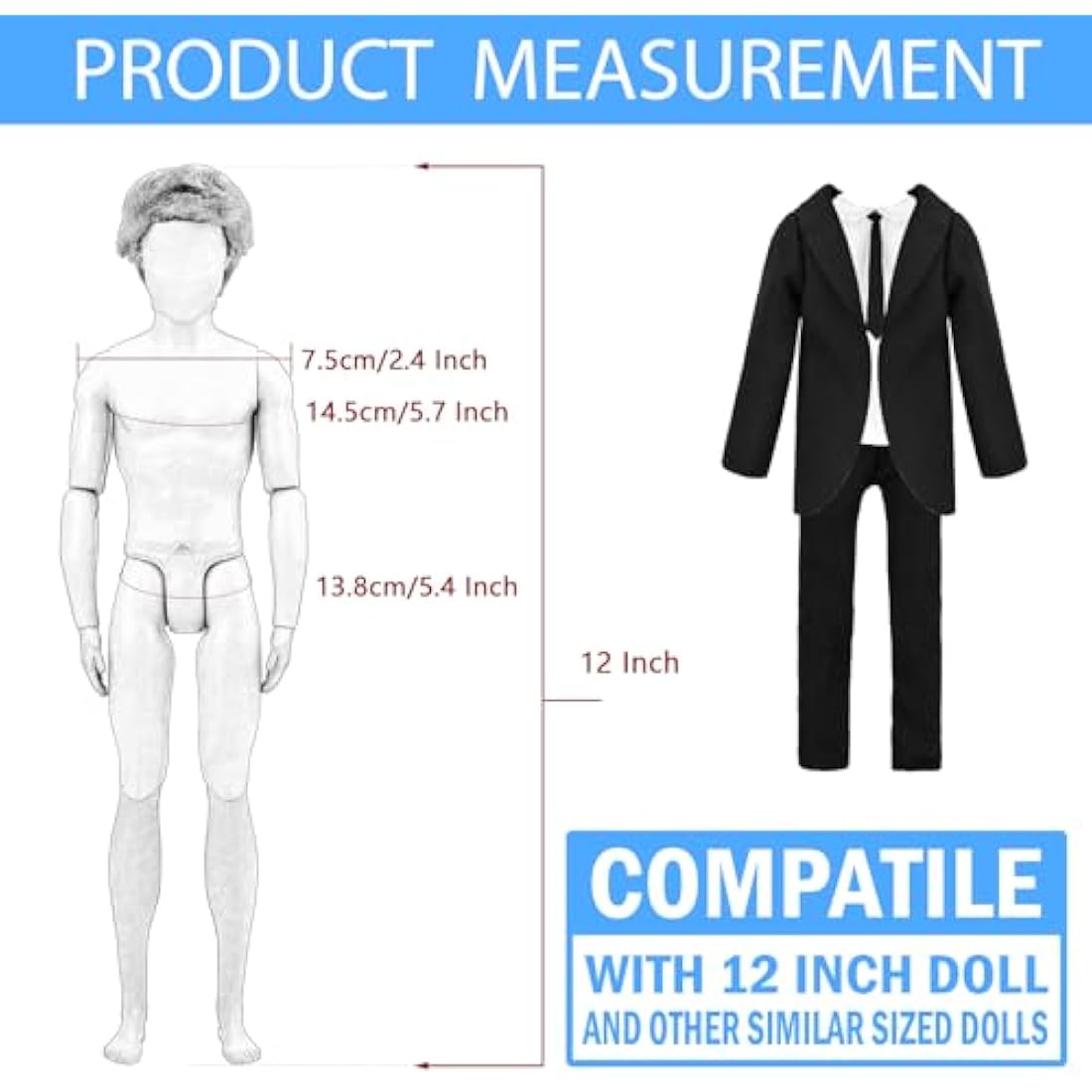 Miunana 11 pcs Boy Doll Clothes Outfits and Accessories Suit Tops Pant Shorts Swimming Trunk Shoes Casual Clothes Random Style for 12 Inch/30 cm Doll