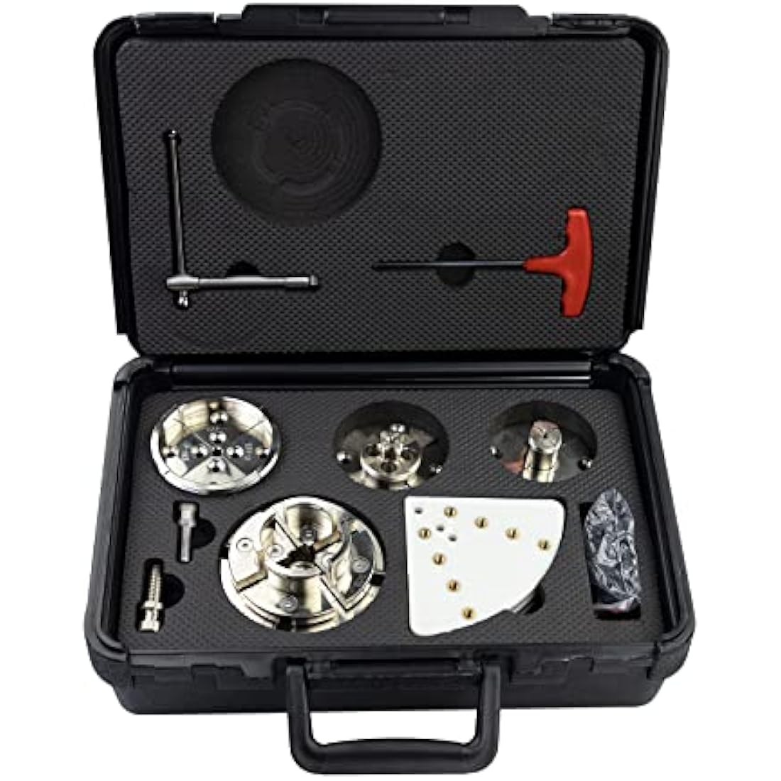 DEEFIINE 4 Inch Wood Lathe Chuck Set 1" X 8 tpi Thread, Nickel Plated Self Centering 4 Jaw Wood Turning Chuck Set(5PCS Jaws)