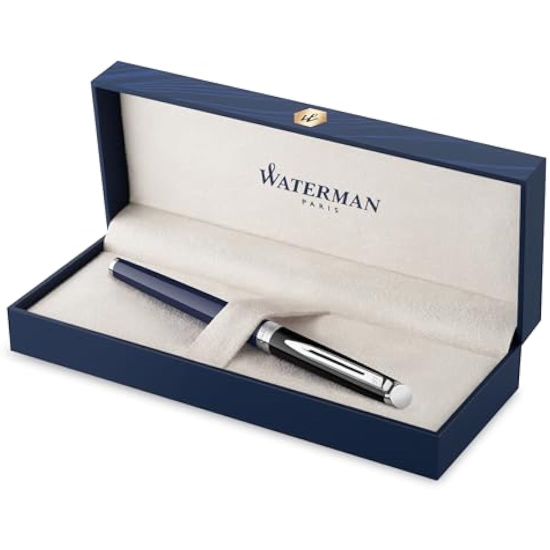 Waterman Hémisphère Fountain Pen | Black & Blue Lacquer with Palladium Coated Trim | Stainless steel Fine Nib | Blue Ink | Gift Box
