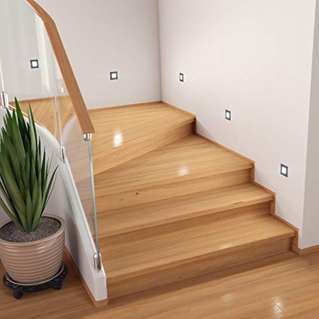 ledscom.de 12 LED Staircase Light/recessed Wall Light FEX for Indoors and Outdoors, Angular, Black, 85 x 85mm, Cool White