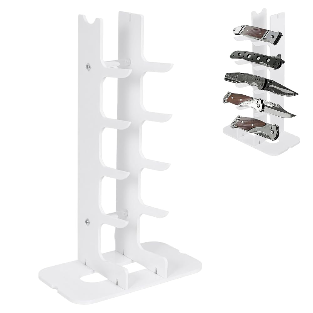 UNICRAFTALE 5-Tier Acrylic Knife Display Stand White Pocket Knife Holder Folding Knifes Display Case Fixed Blade Knifes Collection Displays Stand