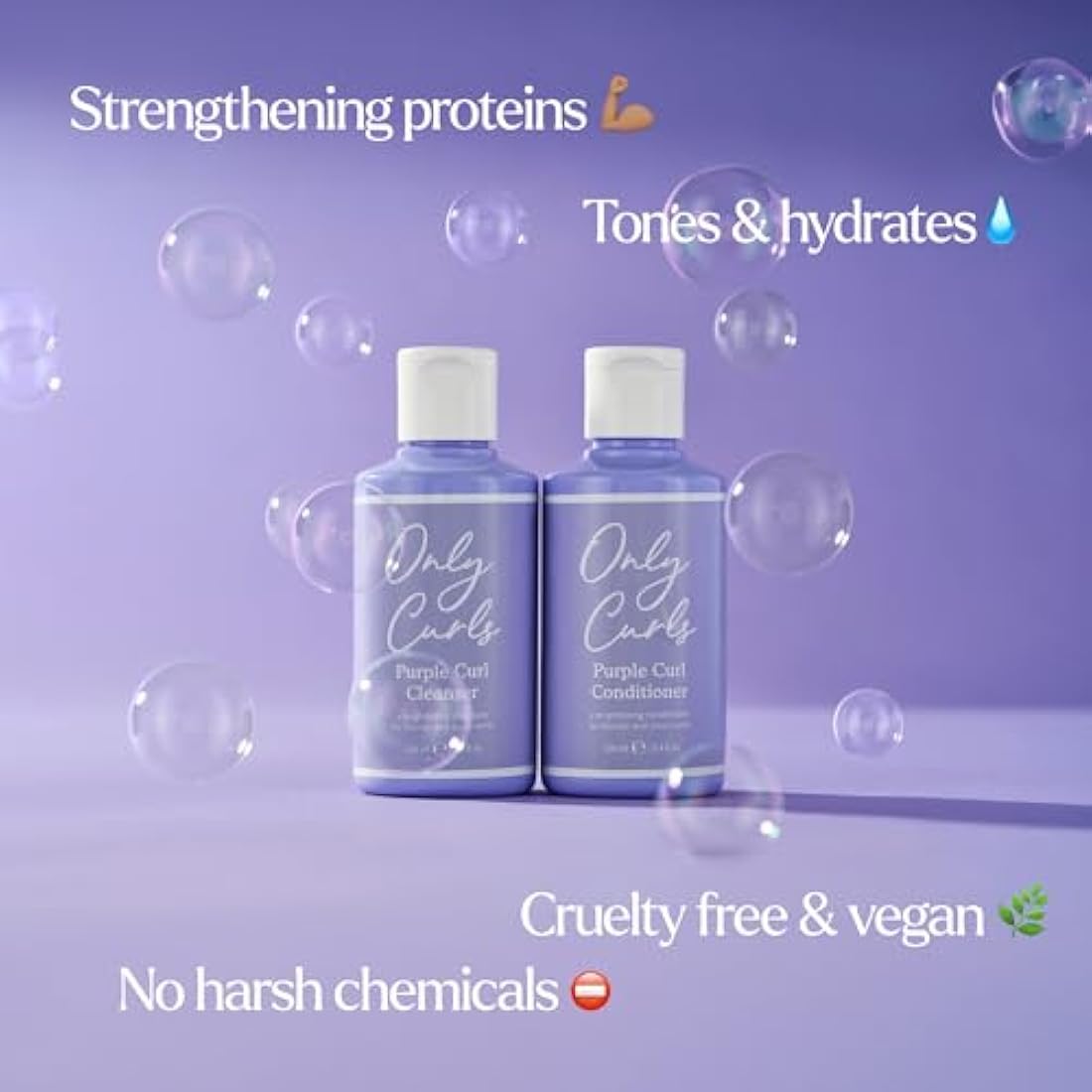 Only Curls Purple Curl Cleansing Bundle, 300ml x2, Curly Hair Products, Purple Shampoo & Conditioner, Neutralise Brassiness, Strengthen & Moisturise, Brighten Blonde Hair, For All Curly Hair Types