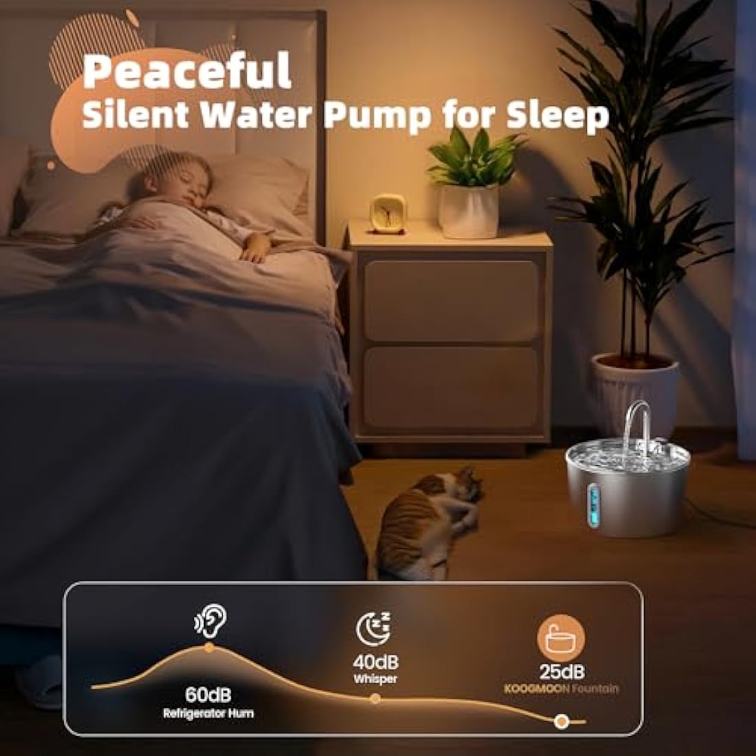 KOOGMOON Cat Fountain: 2.2L Stainless Steel - Quiet, Compact, Easy to Clean - For Cats