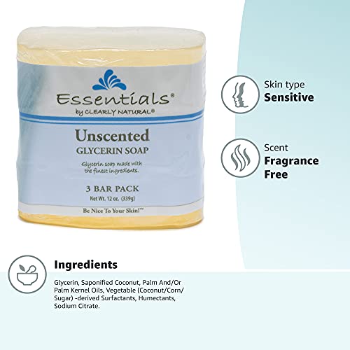 Clearly Natural Glycerine Bar Soap, Unscented, 3 Count, 4 oz each