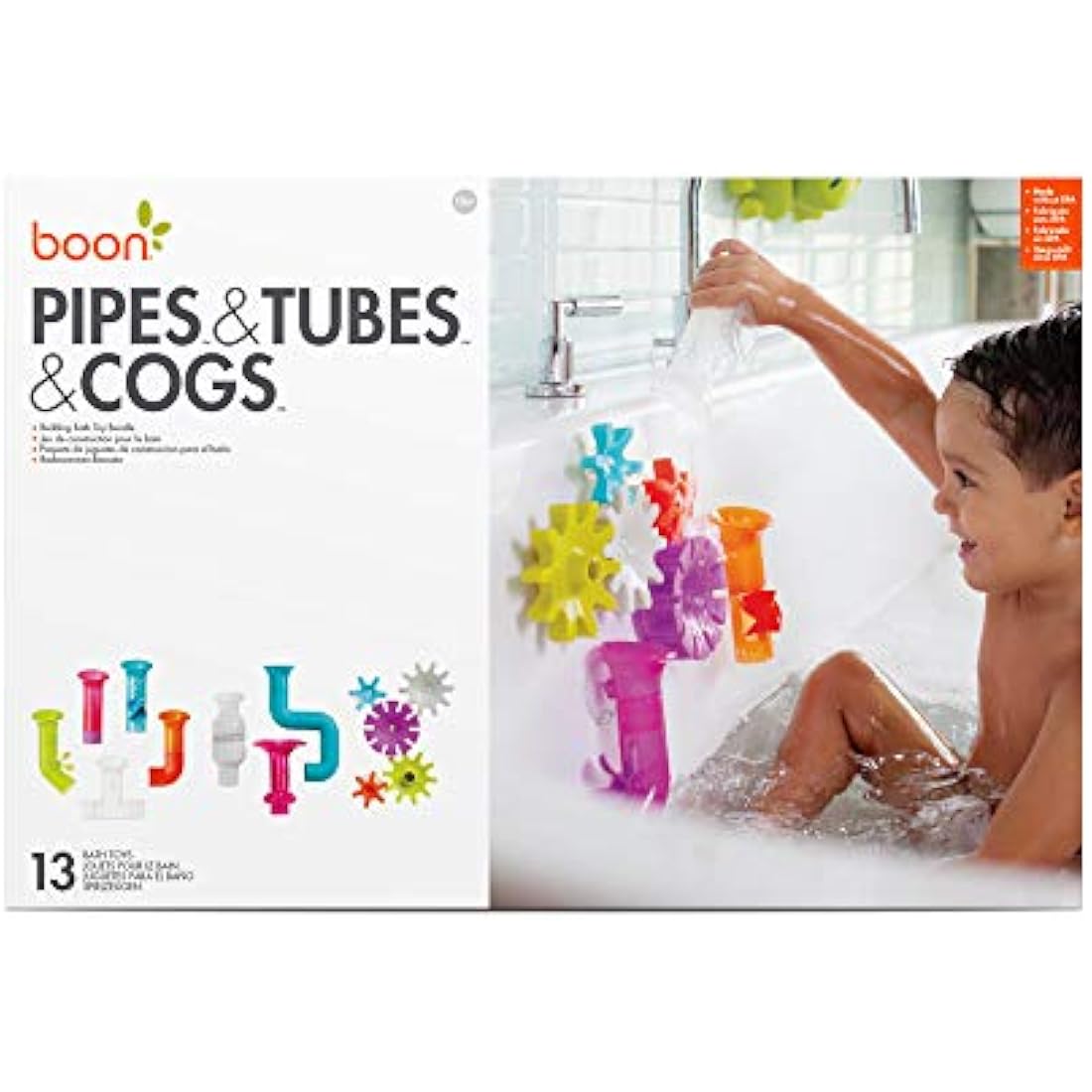 Boon Pipes Cogs Tubes Baby Bath Toy Bundle Bath Accessories for Babies and Toddlers Multicoloured Toddler Bath Toys for Boys and Girls Suitable for 1, 2, 3 & 4 Year Olds, Multi-Colour