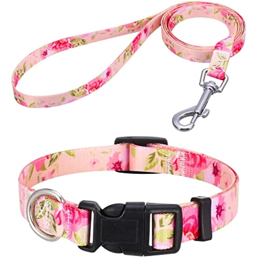 Mihqy Dog Collar and Lead Set with Bohemia Floral Tribal Geometric Patterns - Soft Ethnic Style Collar Adjustable for Small Medium Large Dogs(Pink Rose Set,XS)