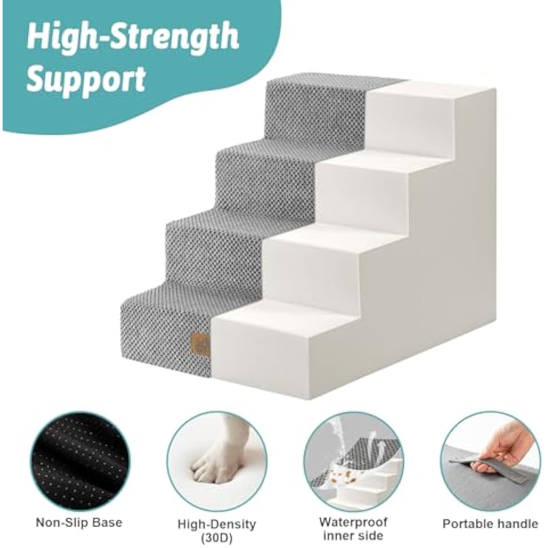 COZY KISS Wide Dog Stairs for Small Dogs, 17.7" Width Pet Steps for Bed Sofa Car, 45 cm High Non-Slip Dog Stair for Old Cats, Puppy, Small Medium Dogs, 60x45x45 cm, 4 Tiers, Grey