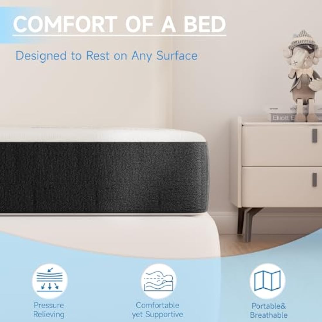 wowttrelax Folding Mattress single, 4 Inch Foldable Floor Mattress Single Memory Foam, 4 Fold Easy Storage With Washable Cover & Pressure Relief for Camping, Caravans, Travel, Guest (90x190x10cm)