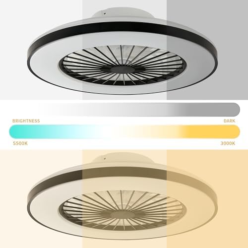BKZO Modern LED Ceiling Light with Fan, Ceiling Fan with lamp, 24 Ventilation speeds, infinitely dimmable Light for Living Room, Bedroom, Office, 3000-5500 K, (Black Frame 50CM)