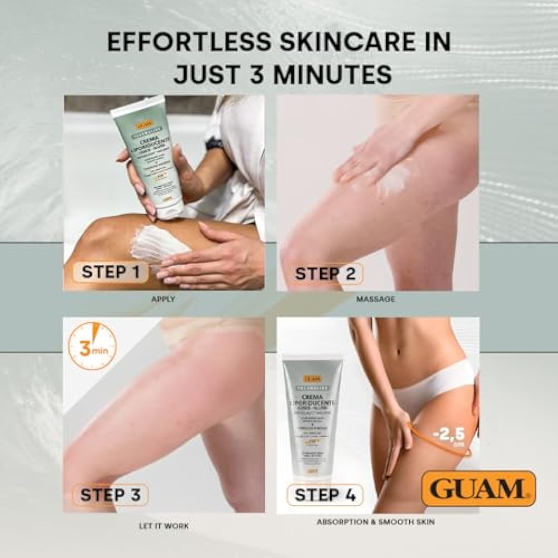 GUAM FIR Slimming Cellulite Cream for Thigh & Buttocks – 200ml Hot Tourmaline Skin Firming Cream – Lipo-Reducing Stubborn Anti-Cellulite Treatment – Reduce Imperfections, Improve Firmness & Elasticity