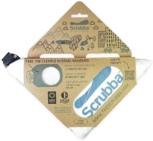 Scrubba UNTOUCHED Wash Bag – Eco-Friendly Portable Washing Machine – Lightweight Manual Washer for Travel, Camping & Baby Clothes – Travel Essentials – Use with Laundry Detergent or Hand Soap – 150g