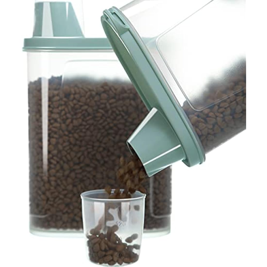Citylife 2 Pack Dog Food Storage Container Airtight Cat Pet Food Storage Container with Measuring Cup Pour Spout Food Dispenser for Dog Cat Bird, 18.8 * 9.2 * 30 cm, 2 * 2.3 L (Green)