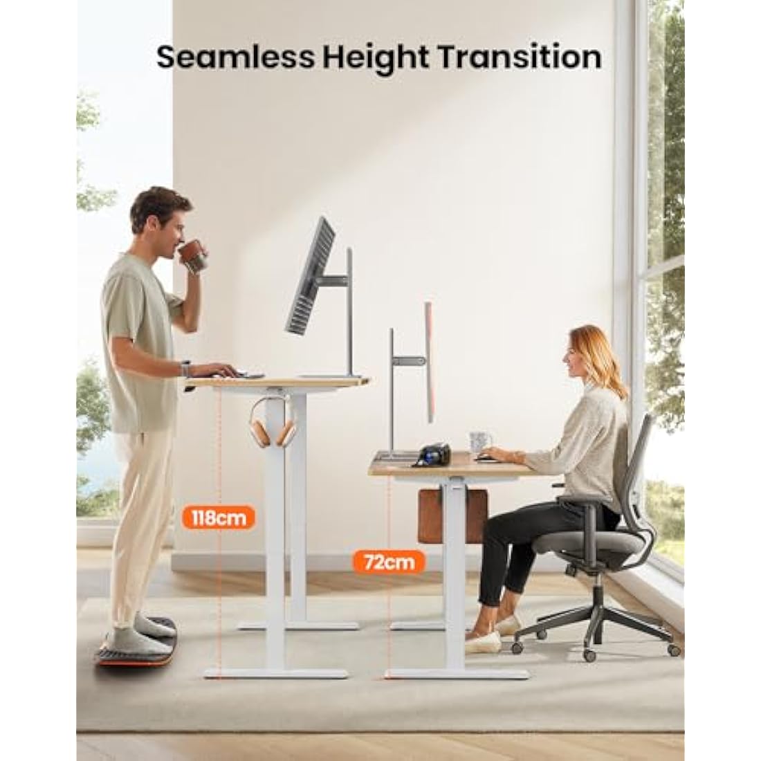 ErGear Electric Standing Desk Height Adjustable 120 x 60cm, Sit Stand Desk with 4 Memory Smart Pannel, Home Office Desk with Splice Board