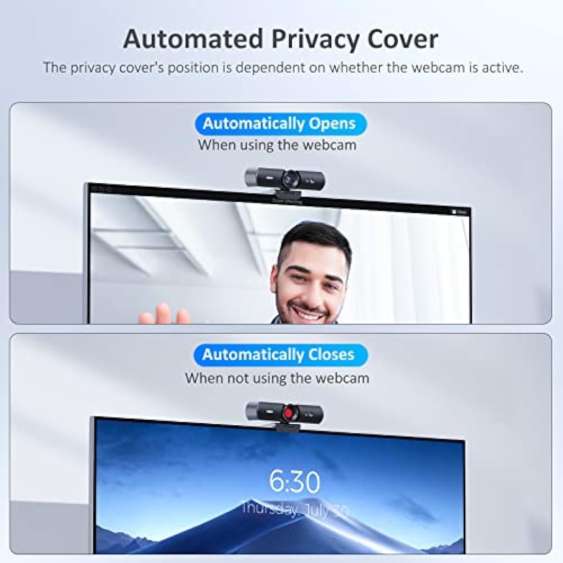 NexiGo HelloCam, 1080p Webcam with Windows Hello and Microphone, True Privacy with Patented Automatic Shutter, Facial Enhancement, HD USB Webcam Camera for PC, Video Calling, Recording, Conferencing