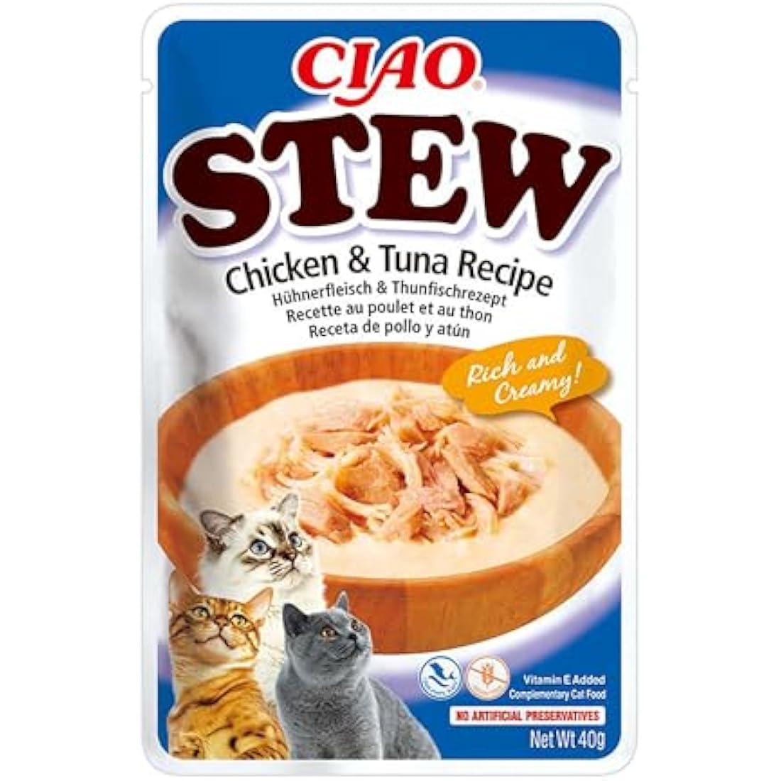 Ciao Stew by INABA Wet Cat Food - Chicken and Tuna - 12 Packs (480g total) / Moist Treat, Delicious & Healthy Snack, Food Topper, Side Dish, Complement, Natural, Grain Free, Wet Cat Food