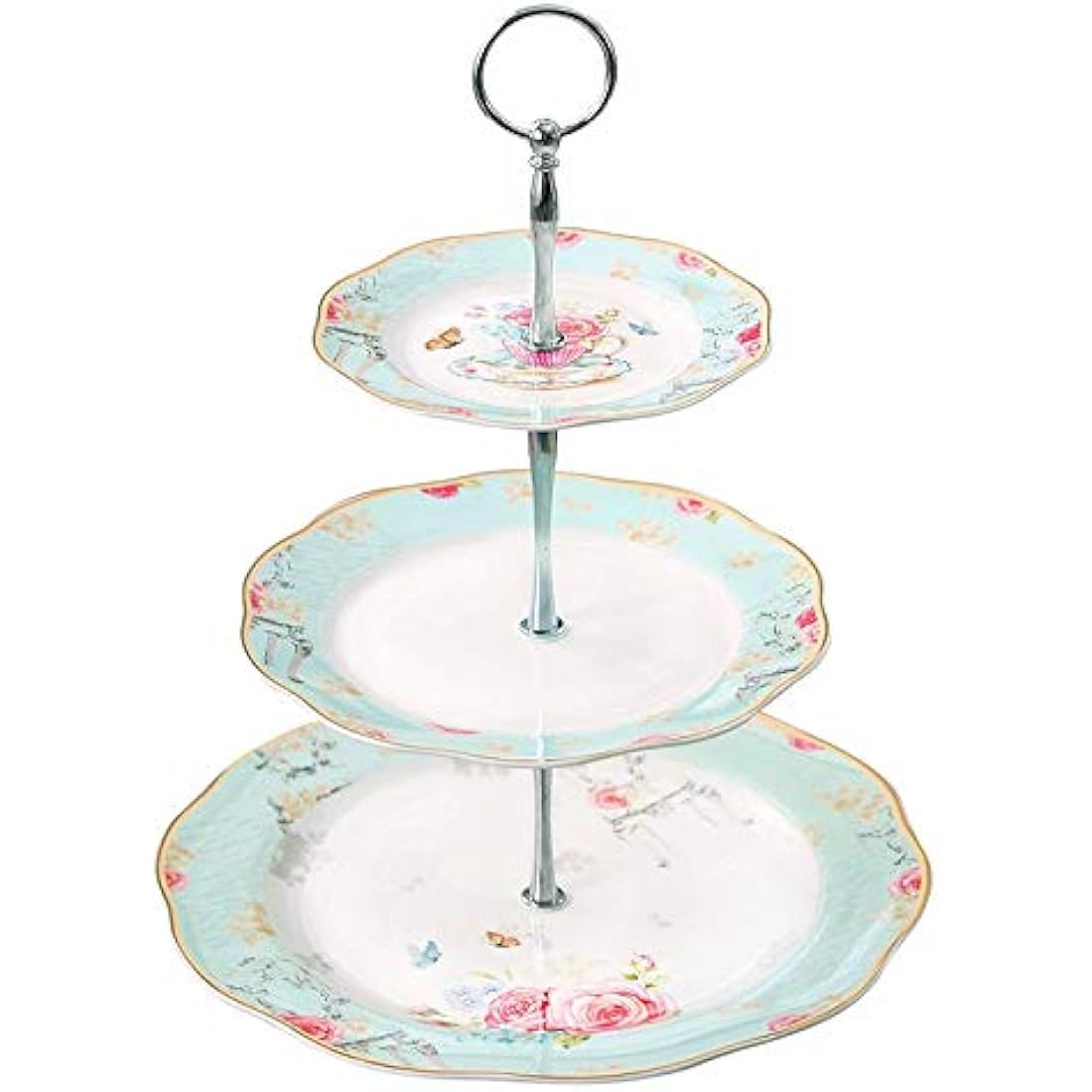 YBK Tech Vintage 3 Tier Porcelain Cake Stand Dessert Display Stand Cakes Platter Food Rack (Light Blue)