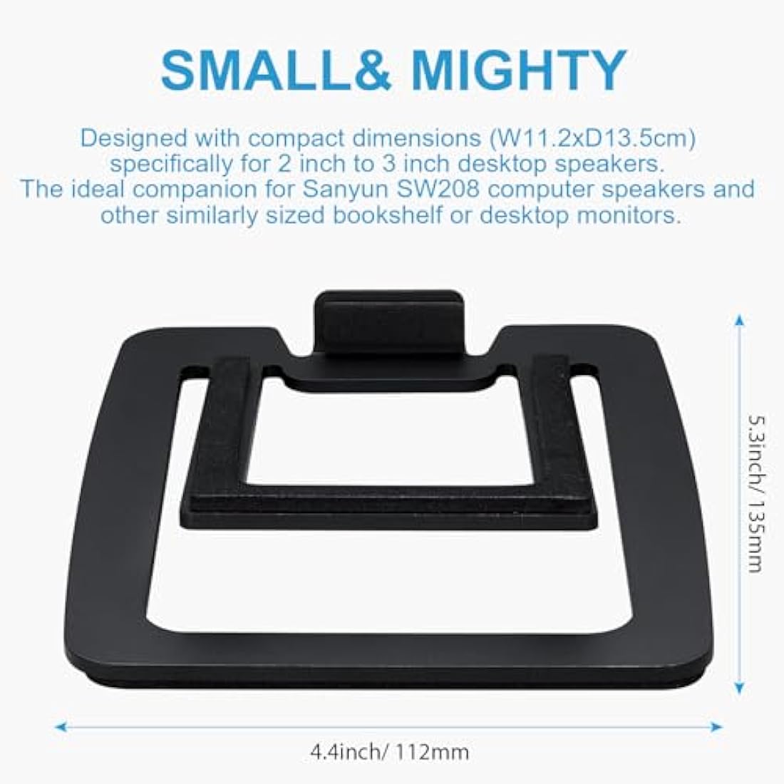 Sanyun SW601 15° Tilted Desk Speaker Stands for Compact 2''-3'' Computer PC Bookshelf Monitor Speakers, Steel Metal Base & Damping Foam Padding (Pair, Black)
