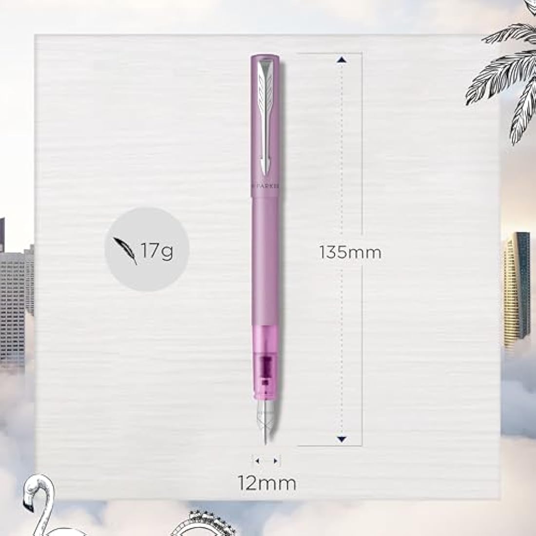 Parker Vector XL Fountain Pen | Metallic Lilac Lacquer on Brass | Medium Nib with Blue Ink Refill | Gift Box