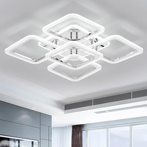 Qcyuui LED Ceiling Light Square, Modern Flush Mount Chandelier Lighting,Dimmable Bedroom Ceiliing Lamps Nordic Design for Living Room