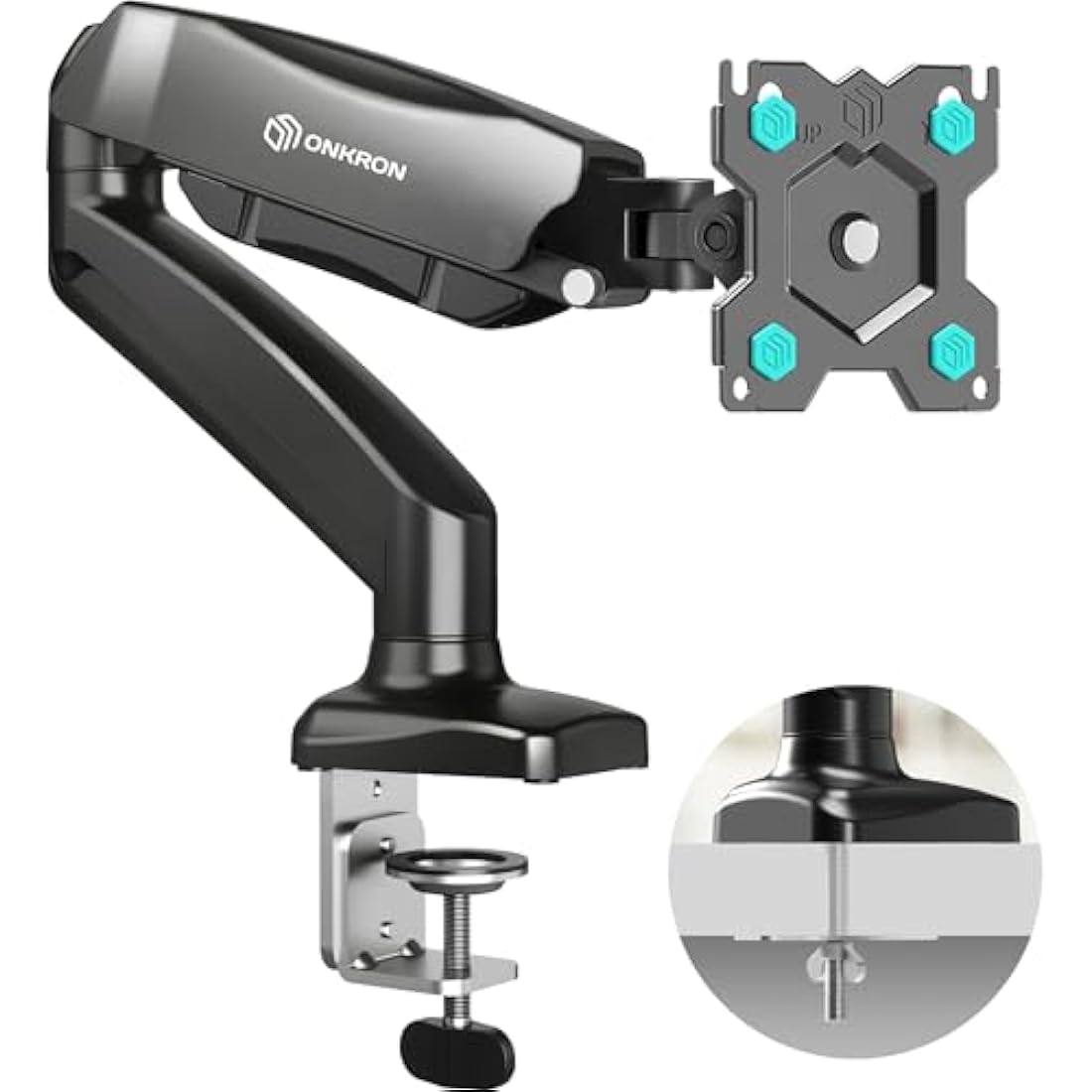 ONKRON Single Monitor Arm Desk Mount for 13-32 Inch Screen up to 8 kg, Gas Spring Monitor Stand for Desk with VESA 75x75 - VESA 100x100 - Screen Mount Desk Full Motion Black, G80-B