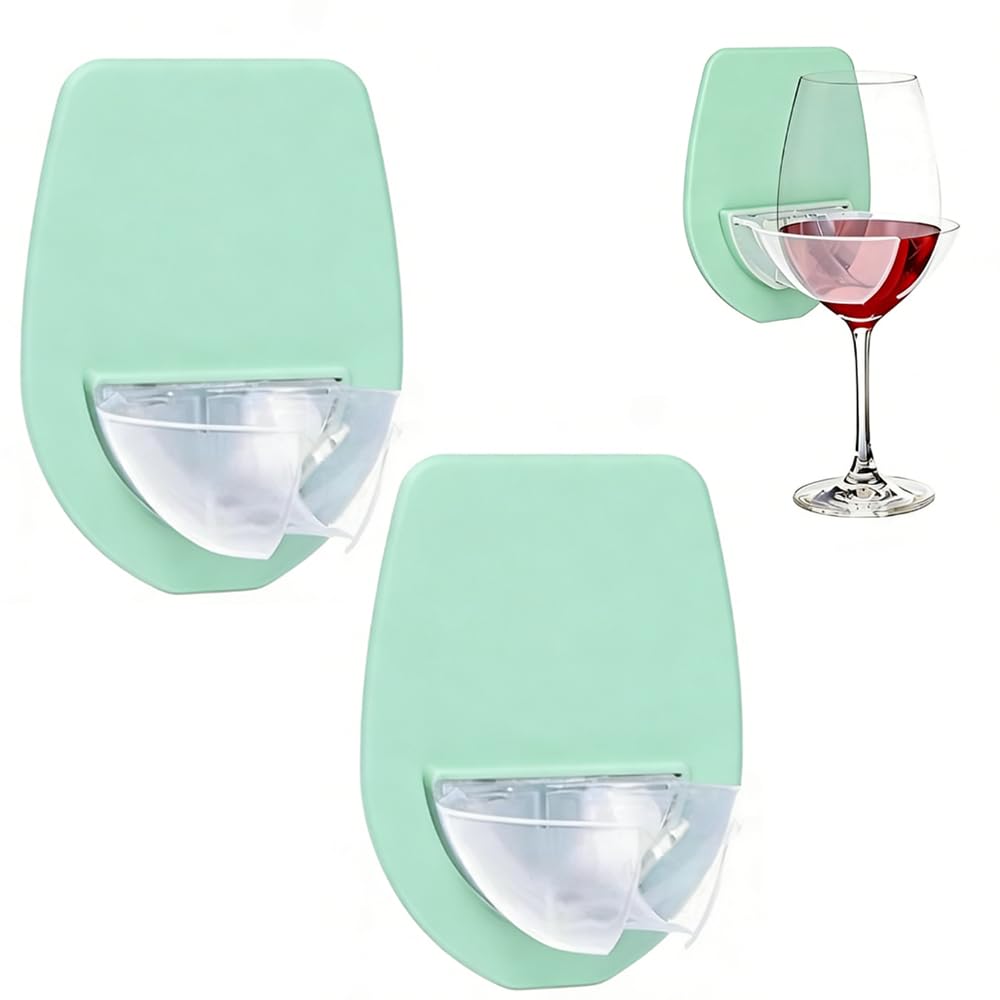 ZavqiroWine Glass Holder 2 Pack for Bath & Shower, Wall-Mounted Suction Cup Drink Holder, Securely Holds Wine & Beer, Lime Green Wine Accessories