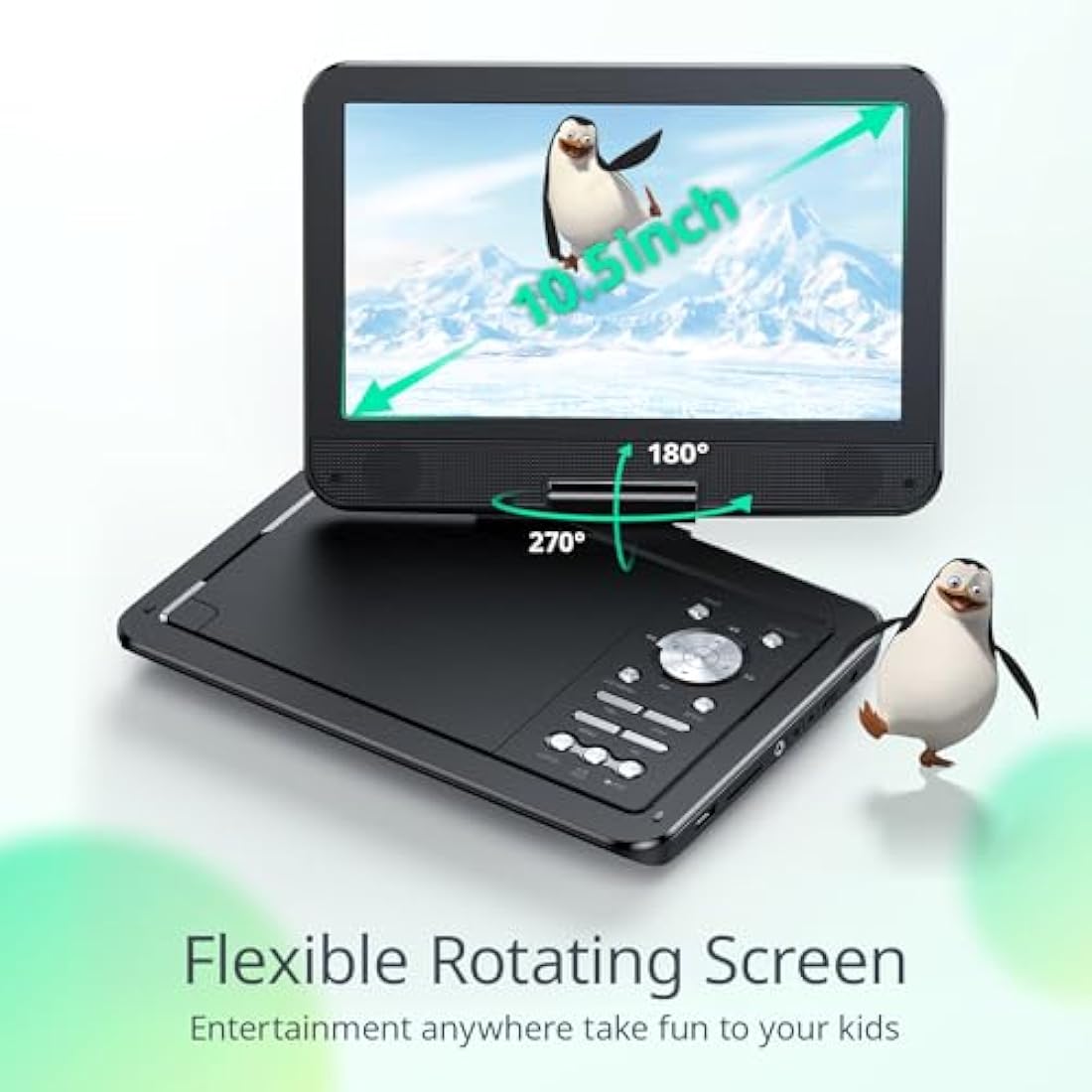YOTON 12.5" Portable DVD Player with 10.5" HD Swivel Screen for Car and Kids, Built-in Battery, Earphone/AV-IN/AV-OUT/USB/SD Card/TV Sync and VCD/MPG/JEPG Formats(Not Support Blu-ray)